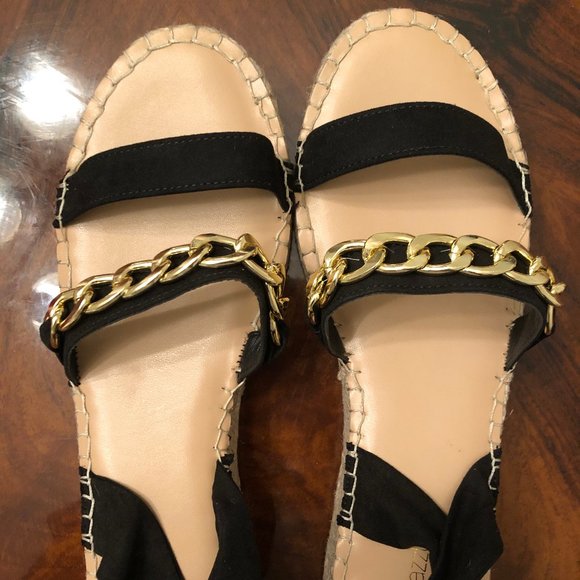 NWOT Sz. 10 Women's Flatform Espadrille Black Lace Up Sandal - Picture 3 of 6